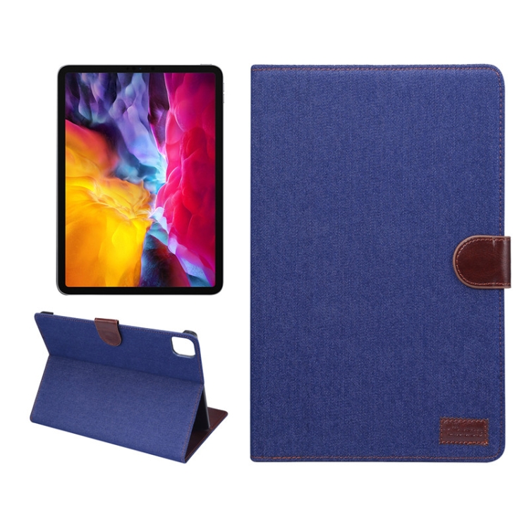 

For iPad Pro 11 inch 2020 PC + Left And Right Denim Leather Case Wallet Card Holder With Dormancy(Navy Blue)