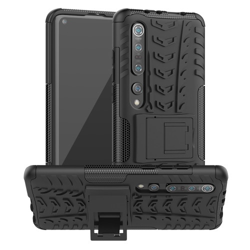 

For Xiaomi Mi 10 Pro Tire Texture Shockproof TPU+PC Protective Case with Holder(Black)