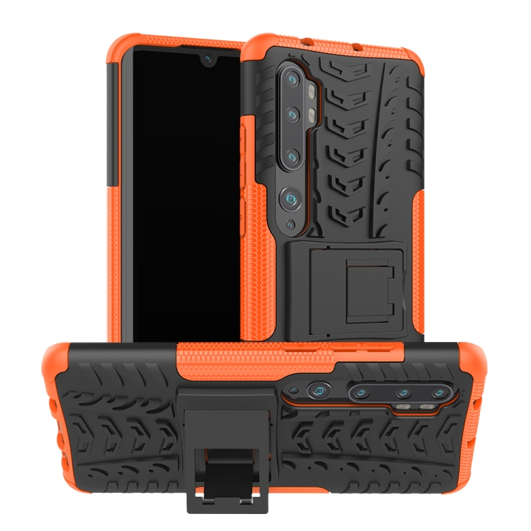 

For Xiaomi Mi CC9 Pro Tire Texture Shockproof TPU+PC Protective Case with Holder(Orange)