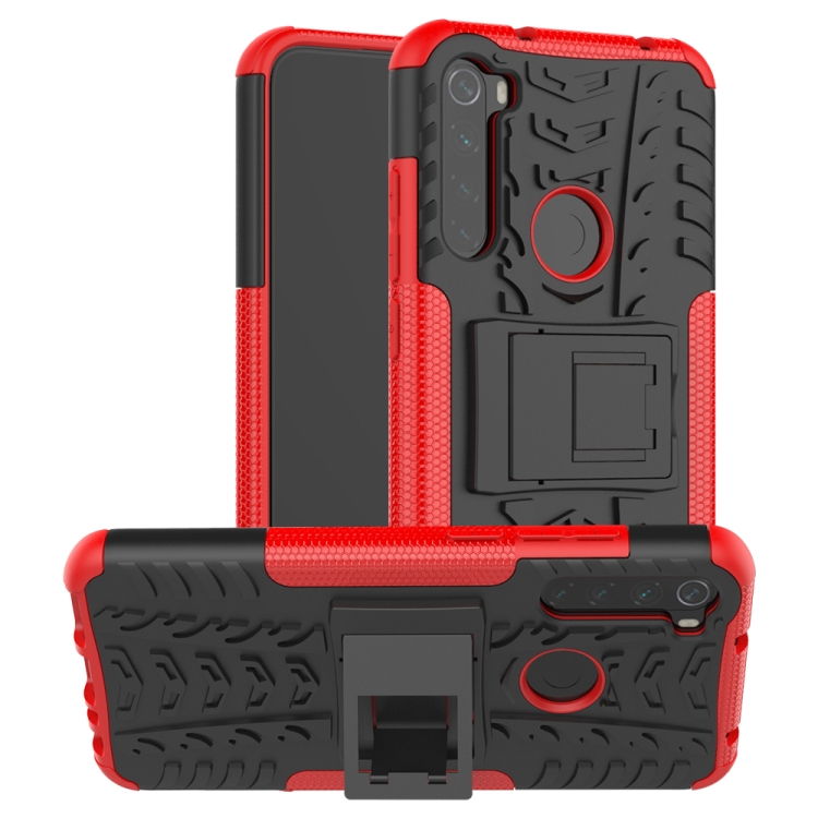 

For Xiaomi Redmi Note 8T Tire Texture Shockproof TPU+PC Protective Case with Holder(Red)