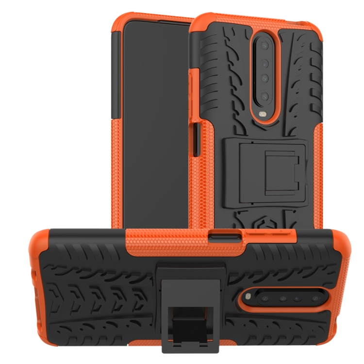 

For Xiaomi Redmi K30 Tire Texture Shockproof TPU+PC Protective Case with Holder(Orange)