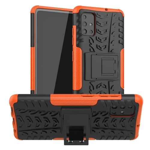 

For Galaxy A51 Tire Texture Shockproof TPU+PC Protective Case with Holder(Orange)