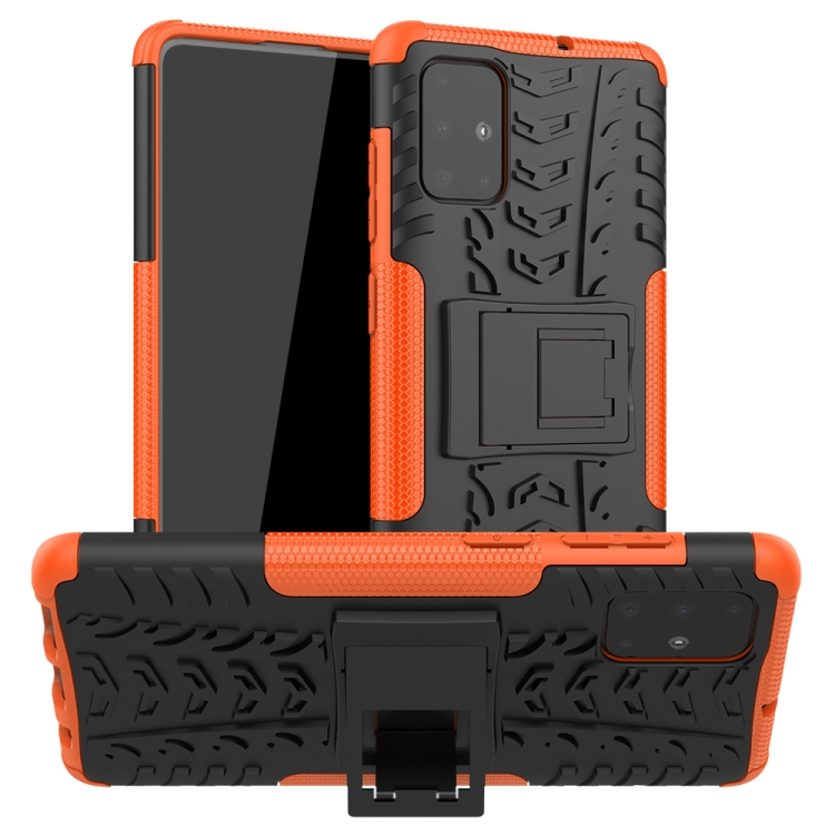 

For Galaxy A71 Tire Texture Shockproof TPU+PC Protective Case with Holder(Orange)