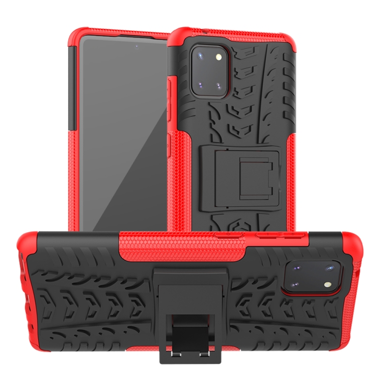 

For Galaxy Note 10 Lite Tire Texture Shockproof TPU+PC Protective Case with Holder(Red)