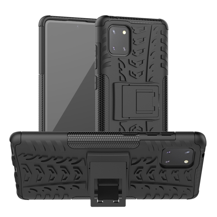

For Galaxy Note 10 Lite Tire Texture Shockproof TPU+PC Protective Case with Holder(Black)