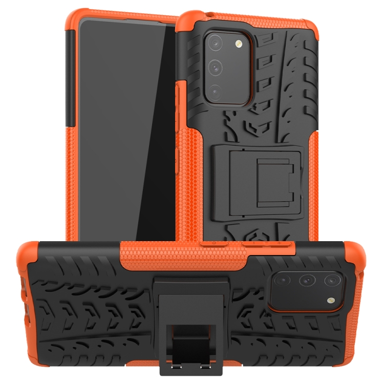 

For Galaxy S10e Tire Texture Shockproof TPU+PC Protective Case with Holder(Orange)