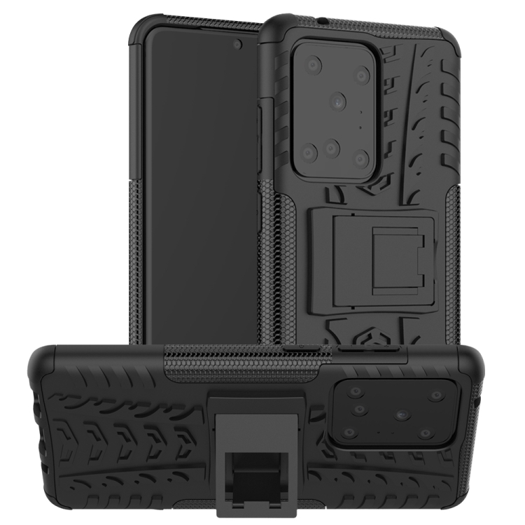 

For Galaxy S20 Ultra Tire Texture Shockproof TPU+PC Protective Case with Holder(Black)