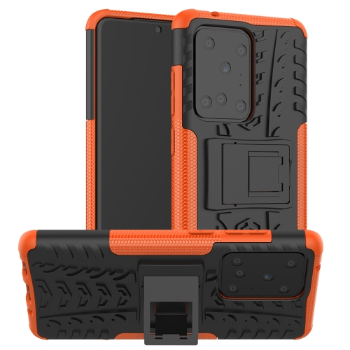 

For Galaxy S20 Ultra Tire Texture Shockproof TPU+PC Protective Case with Holder(Orange)