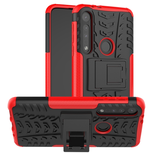 

For Motorola One Macro Tire Texture Shockproof TPU+PC Protective Case with Holder(Red)