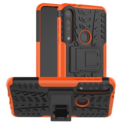 

For Motorola G8 Play Tire Texture Shockproof TPU+PC Protective Case with Holder(Orange)