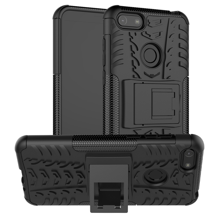 

For Motorola E6 Play Tire Texture Shockproof TPU+PC Protective Case with Holder(Black)