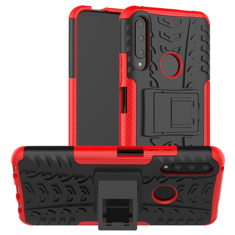 

For Huawei Y9 Prime Tire Texture Shockproof TPU+PC Protective Case with Holder(Red)