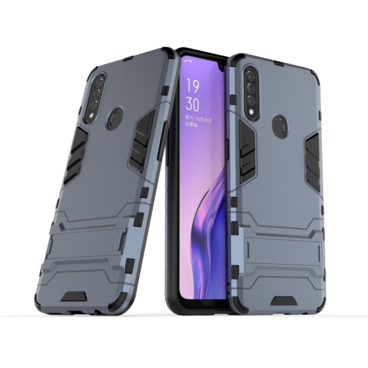 

For OPPO A8 Shockproof PC + TPU with Holder(Navy Blue)