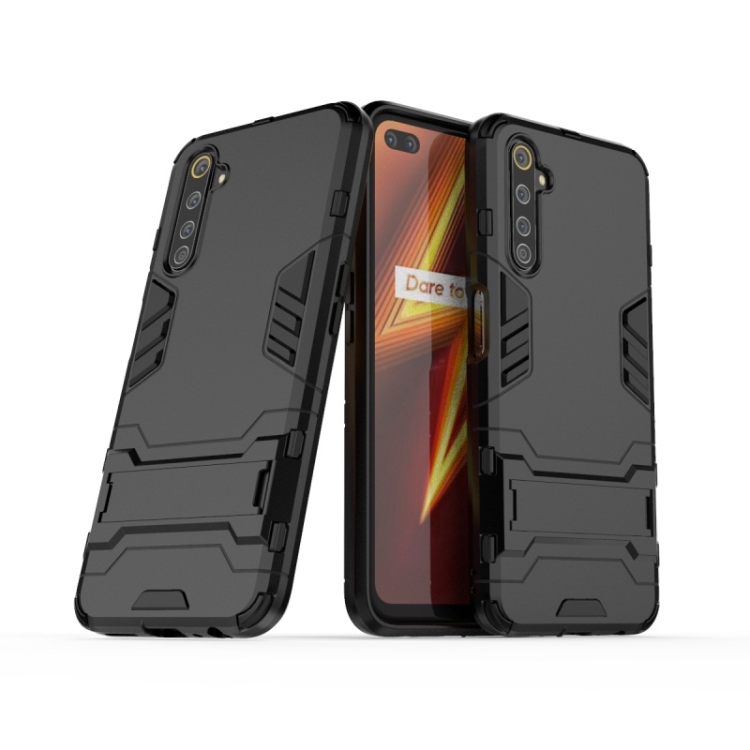 

For OPPO Realme 6 Pro Shockproof PC + TPU with Holder(Black)