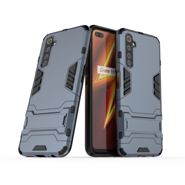 

For OPPO Realme 6 Pro Shockproof PC + TPU with Holder(Navy Blue)