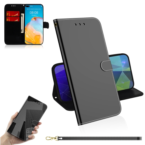 

For Huawei P40 Imitated Mirror Surface Horizontal Flip Leather Case with Holder & Card Slots & Wallet & Lanyard(Black)