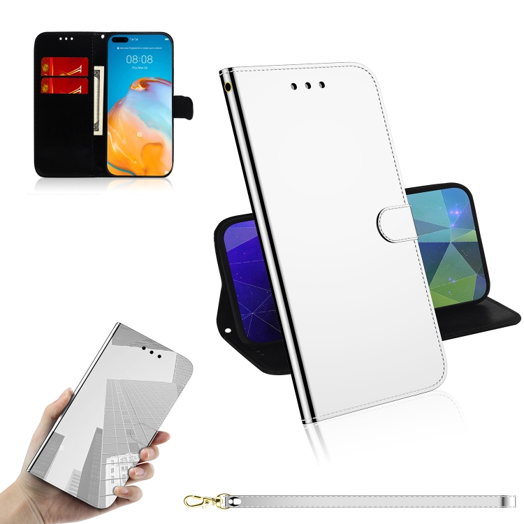 

For Huawei P40 Pro Lmitated Mirror Surface Horizontal Flip Leather Case with Holder & Card Slots & Wallet & Lanyard(Silver)