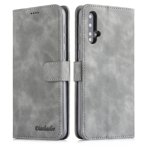 

For Huawei Nova 5i Diaobaolee Pure Fresh Grain Horizontal Flip Leather Case with Holder & Card Slots(Grey)