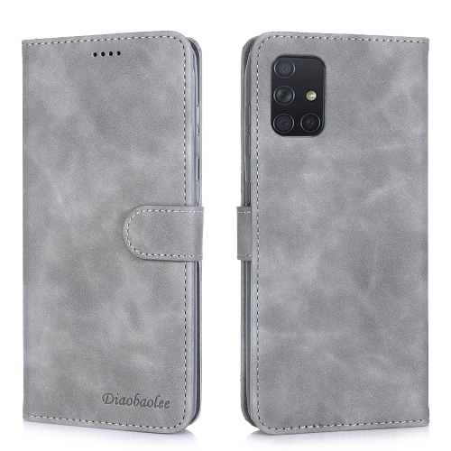 

For Galaxy A51 Diaobaolee Pure Fresh Grain Horizontal Flip Leather Case with Holder & Card Slots(Grey)