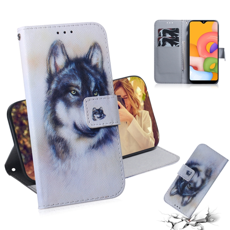 

For Galaxy A01 3D Colored Drawing Horizontal Flip Leather Case with Holder & Card Slot & Wallet(Wolf)