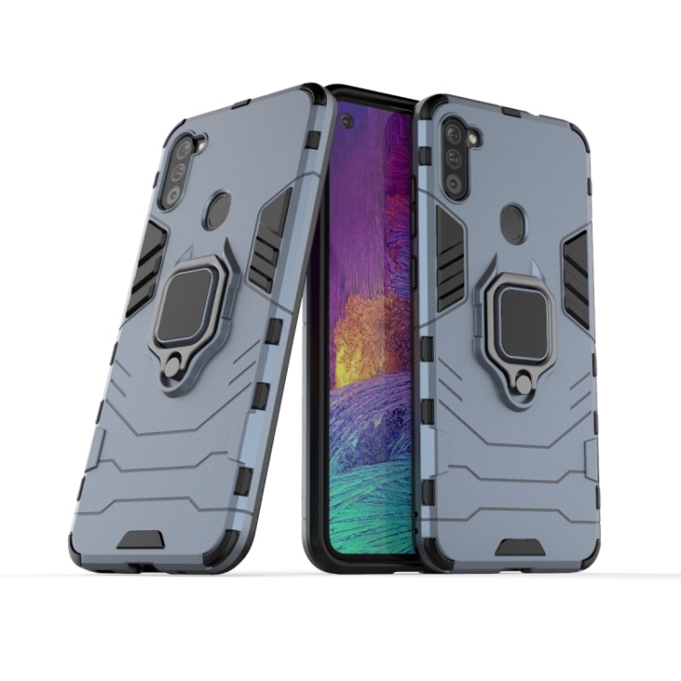 

For Galaxy A11 PC + TPU Shockproof Protective Case with Magnetic Ring Holder(Navy Blue)
