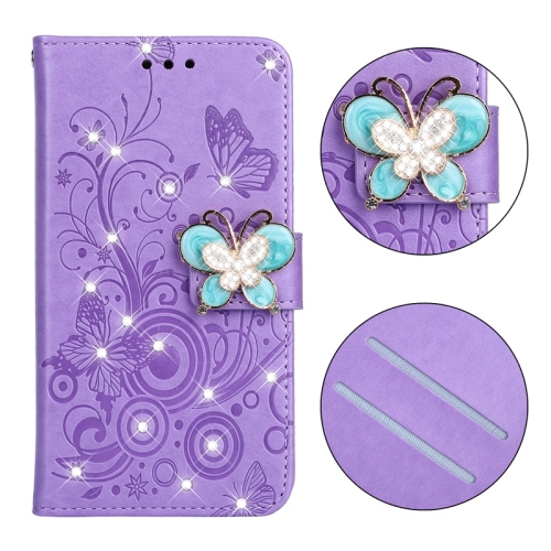 

For OPPO A5 Diamond Encrusted Butterflies Love Flowers Pattern Horizontal Flip Leather Case with Holder & Card Slots & Wallet & Lanyard(Purple)