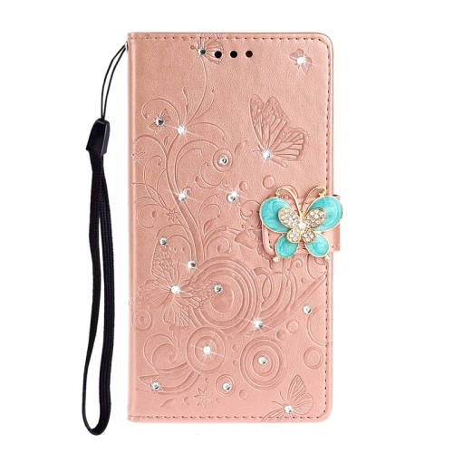 

For Huawei Nova 6 Diamond Encrusted Butterflies Love Flowers Pattern Horizontal Flip Leather Case with Holder & Card Slots & Wallet & Lanyard(Rose Gold)