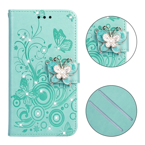 

For Sony Xperia XZ3 Diamond Encrusted Butterflies Love Flowers Pattern Horizontal Flip Leather Case with Holder & Card Slots & Wallet & Lanyard(Green)