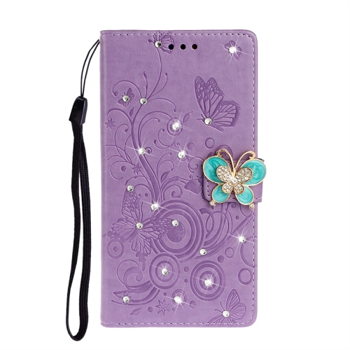 

For Galaxy A51 Diamond Encrusted Butterflies Love Flowers Pattern Horizontal Flip Leather Case with Holder & Card Slots & Wallet & Lanyard(Purple)