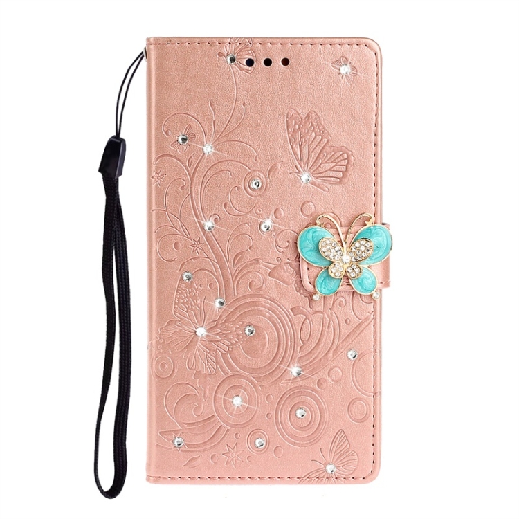 

For Galaxy S20 Plus Diamond Encrusted Butterflies Love Flowers Pattern Horizontal Flip Leather Case with Holder & Card Slots & Wallet & Lanyard(Rose Gold)