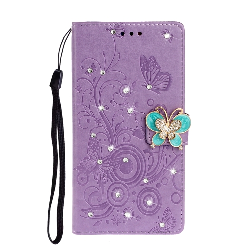 

For Xiaomi Redmi Note 8 Diamond Encrusted Butterflies Love Flowers Pattern Horizontal Flip Leather Case with Holder & Card Slots & Wallet & Lanyard(Purple)