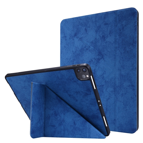 

For iPad Pro 12.9 inch 2020 Marble Style Cloth Texture Horizontal Deformation Flip Leather Case with Holder & Pen Slot(Blue)