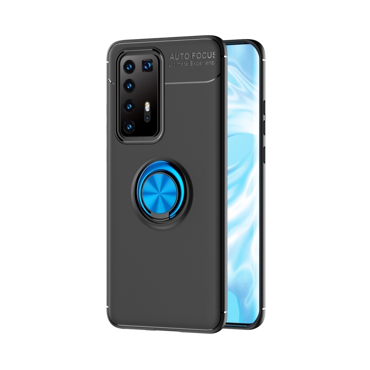 

For Huawei P40 Pro Lenuo Shockproof TPU Protective Case with Invisible Holder(Black + Blue)