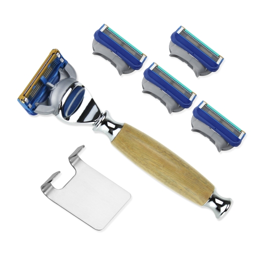 

AD-7 Wooden Handle Safety Razor Replaceable Blade Razor Shaving Brush Stand Set(Light Color)