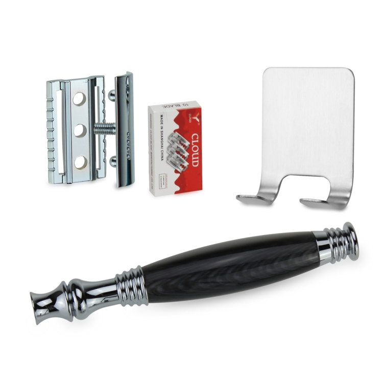 

AS-7 Men Shaving Kit Double Edge Safety Razor Stand Blade Set(Black Grey Resin)