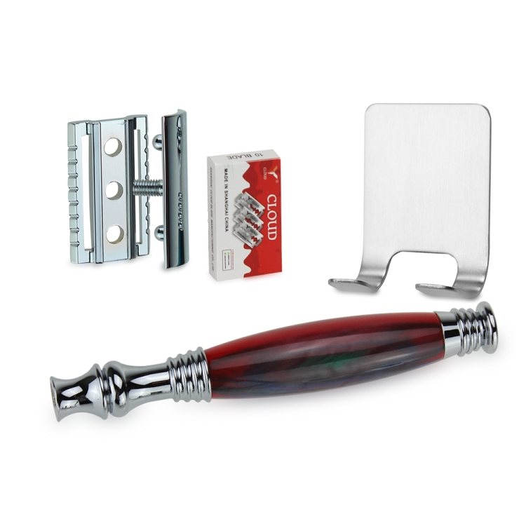 

AS-8 Men Shaving Kit Double Edge Safety Razor Stand Blade Set(Purple Red Resin)