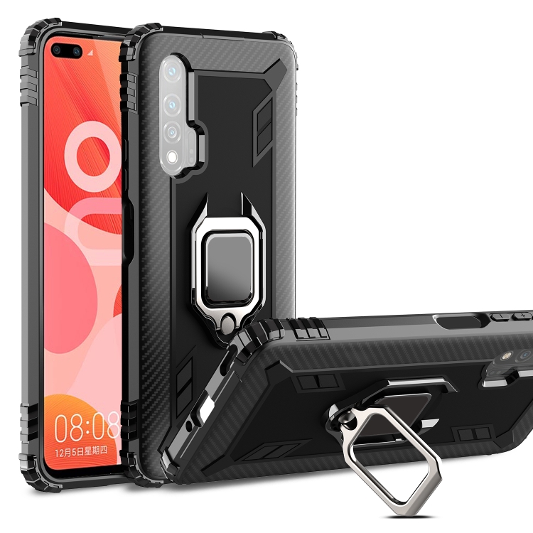 

For Huawei nova 6 Carbon Fiber Protective Case with 360 Degree Rotating Ring Holder(Black)