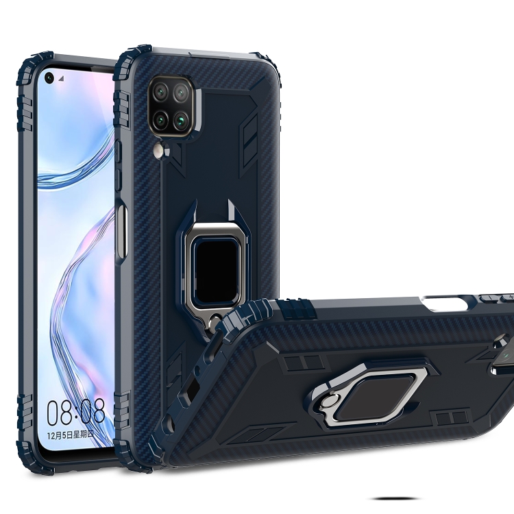 

For Huawei nova 6SE Carbon Fiber Protective Case with 360 Degree Rotating Ring Holder(Blue)