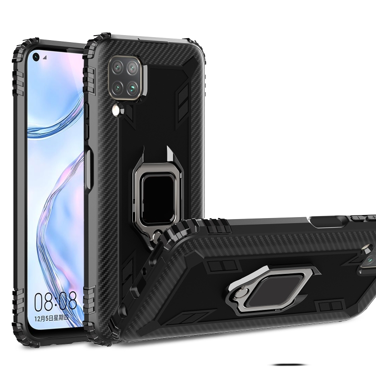 

For Huawei nova 7i Carbon Fiber Protective Case with 360 Degree Rotating Ring Holder(Black)