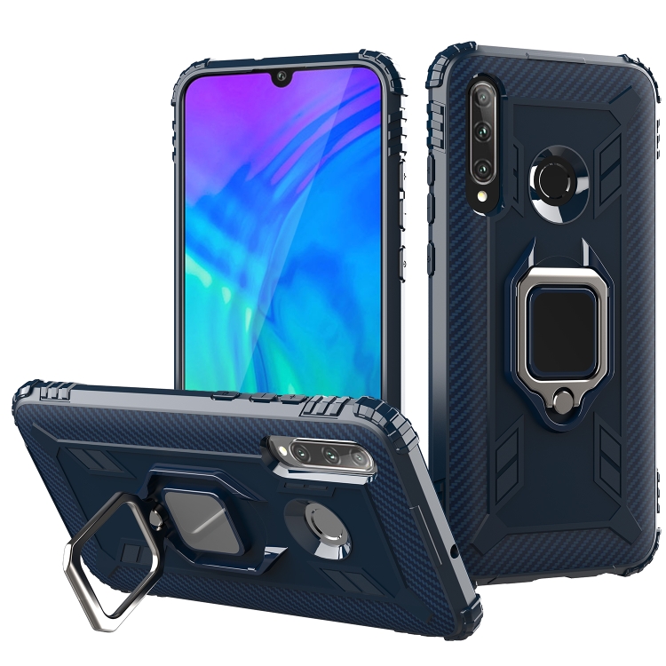 

For Huawei Enjoy 9S Carbon Fiber Protective Case with 360 Degree Rotating Ring Holder(Blue)