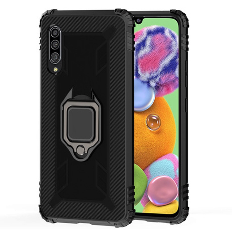 

For Galaxy A50s Carbon Fiber Protective Case with 360 Degree Rotating Ring Holder(Black)