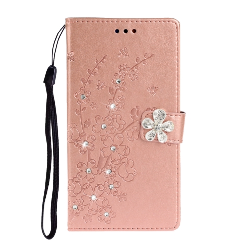 

For Galaxy A10s Plum Blossom Pattern Diamond Encrusted Leather Case with Holder & Card Slots & Wallet(Rose Gold)
