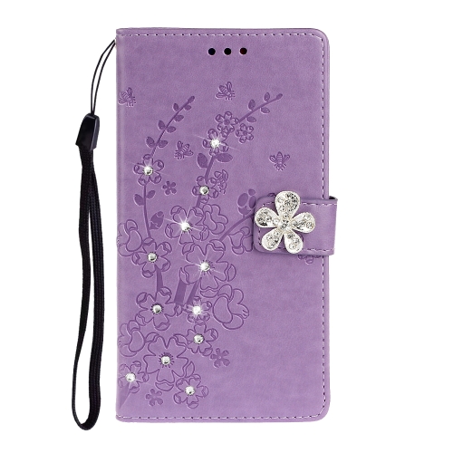 

For Galaxy A10s Plum Blossom Pattern Diamond Encrusted Leather Case with Holder & Card Slots & Wallet(Purple)