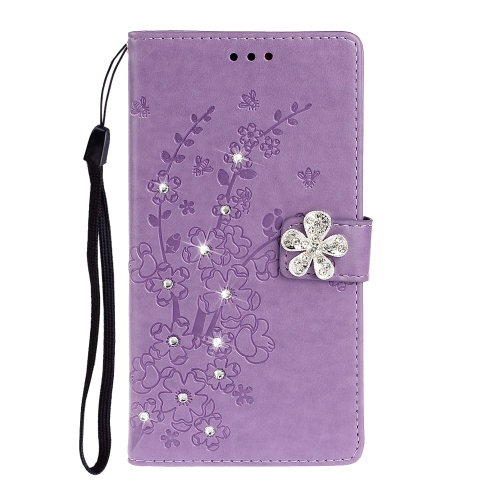 

For Galaxy A20s Plum Blossom Pattern Diamond Encrusted Leather Case with Holder & Card Slots & Wallet(Purple)