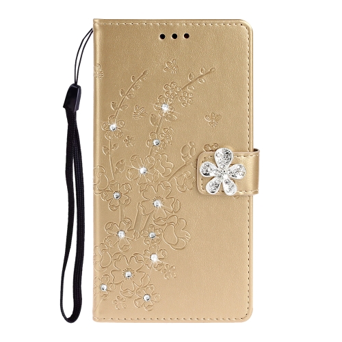 

For Nokia 3.2 Plum Blossom Pattern Diamond Encrusted Leather Case with Holder & Card Slots & Wallet(Gold)