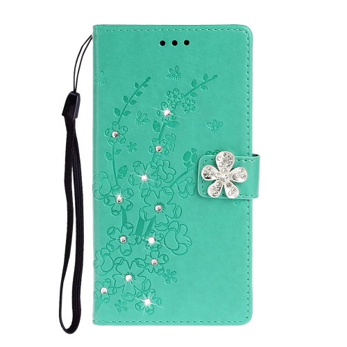 

For Nokia 7.2 Plum Blossom Pattern Diamond Encrusted Leather Case with Holder & Card Slots & Wallet(Green)