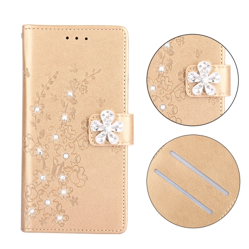 

For Galaxy S9+ Plum Blossom Pattern Diamond Encrusted Leather Case with Holder & Card Slots & Wallet(Gold)