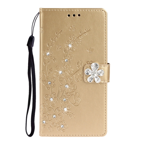 

For Xiaomi Mi Note 10 / Note 10 Pro Plum Blossom Pattern Diamond Encrusted Leather Case with Holder & Card Slots & Wallet(Gold)
