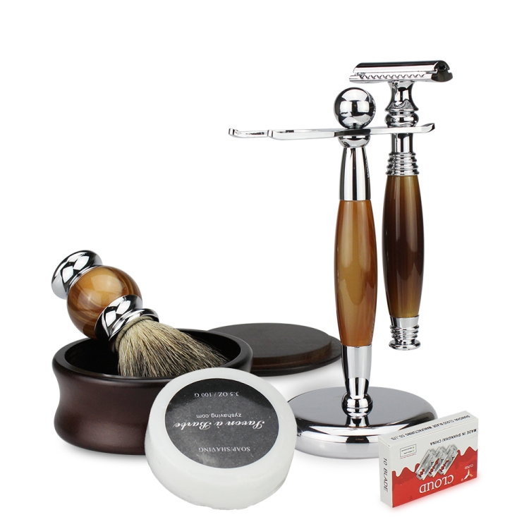 

FK-4U Men Manual Double Edge Shaving Razor Kit with Shaving Brush / Bowl / Soap / Brush Stand / Blades