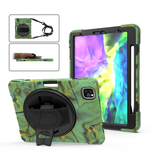 

For iPad Air 10.9 / Pro 11 2021 / 2020 / 2018 360 Degree Rotation Silicone Protective Cover with Holder & Hand Strap & Long Strap & Pencil Slot(Army Green)